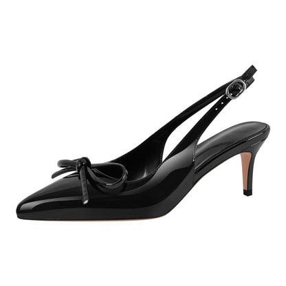 Bow Pointed Toe Patent Leather Slingback Pumps | Onlymaker Signature