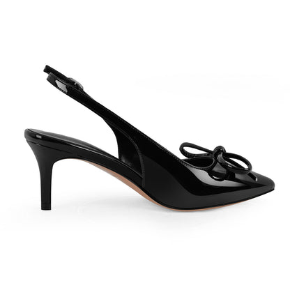 Bow Pointed Toe Patent Leather Slingback Pumps | Onlymaker Signature