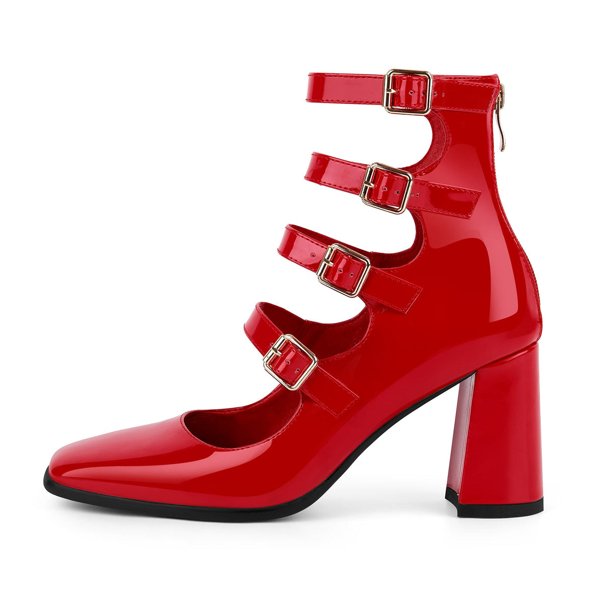 Square Toe Multi Buckle Strap Pumps | Onlymaker Deals