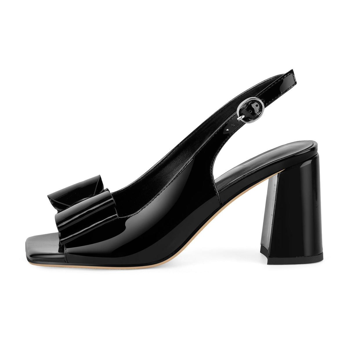 Open Toe Bow Slingback Chunky Heel Pumps | Onlymaker Smart Buy