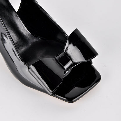 Open Toe Bow Slingback Chunky Heel Pumps | Onlymaker Smart Buy