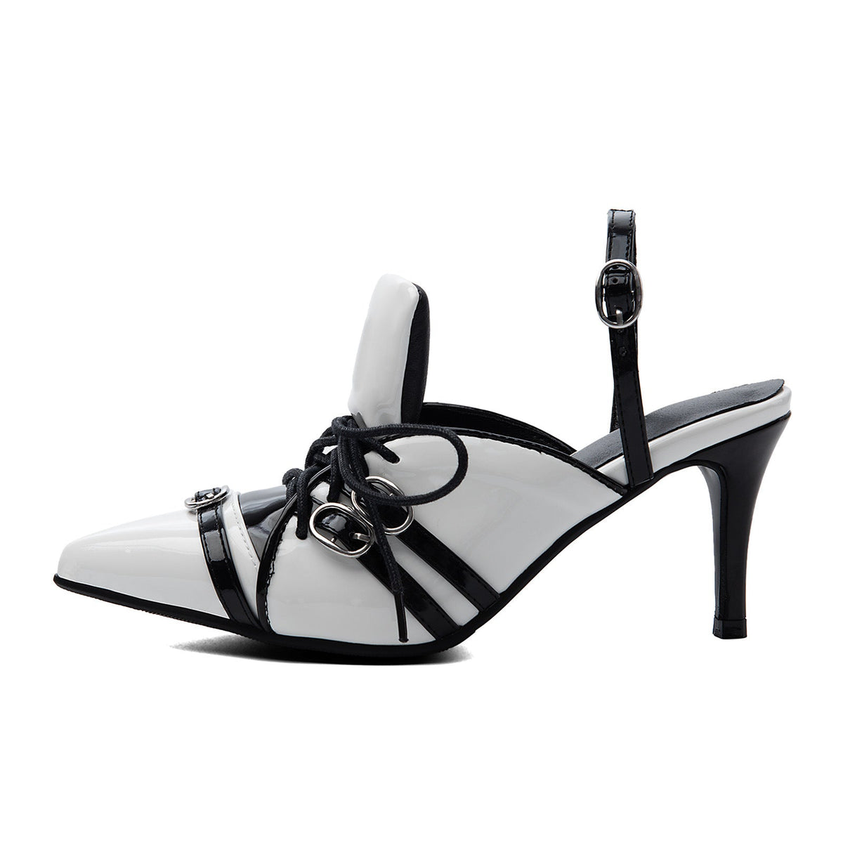 Pointed Toe Buckle Lace-up Sporty Slingback Pumps | Onlymaker Discount