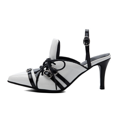 Pointed Toe Buckle Lace-up Sporty Slingback Pumps | Onlymaker Discount