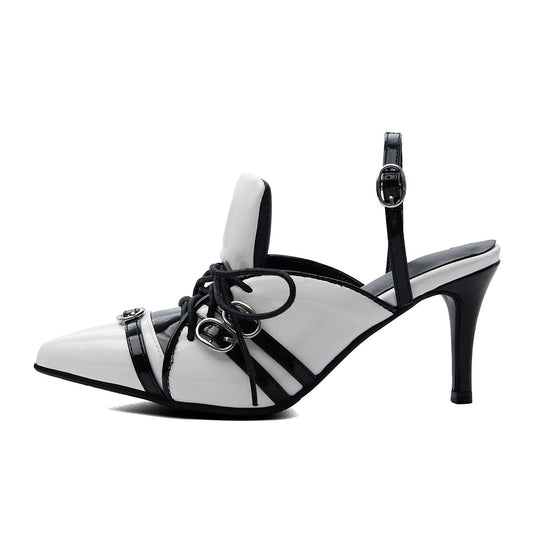 Pointed Toe Buckle Lace-up Sporty Slingback Pumps | Onlymaker Discount