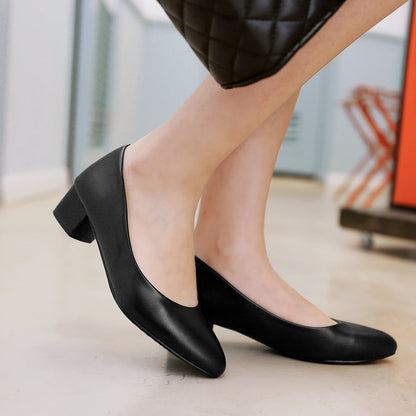 Pointed Toe Chunky Heel Basic Pumps | Onlymaker Discount