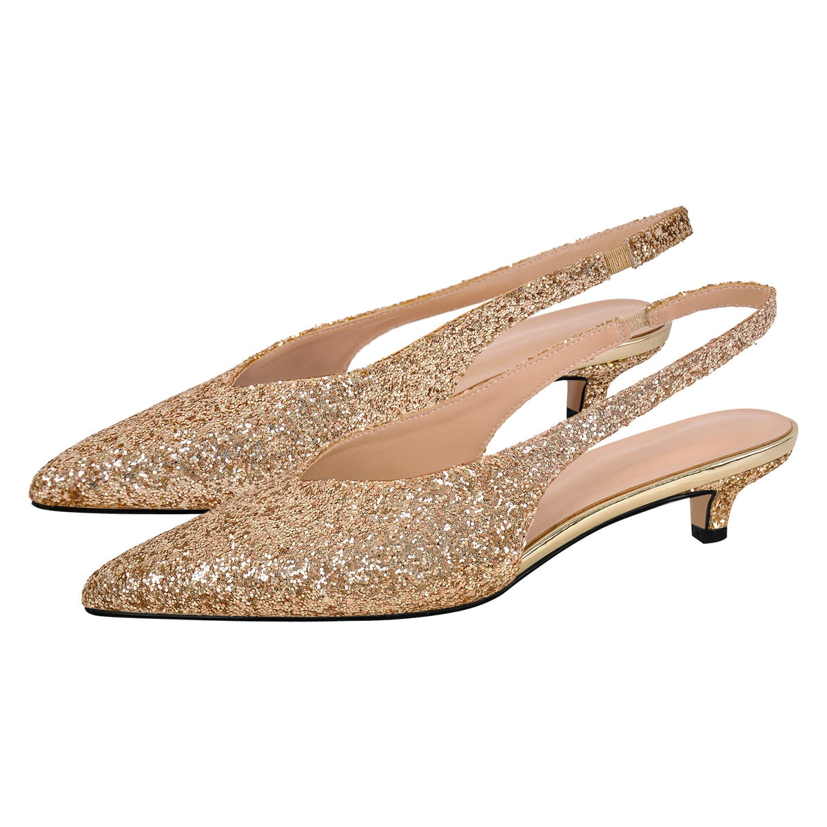 Glitter Pointed Toe Kitten Heel Slingback Pumps | Onlymaker Value