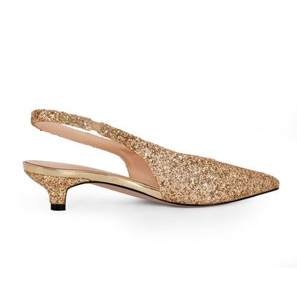 Glitter Pointed Toe Kitten Heel Slingback Pumps | Onlymaker Value