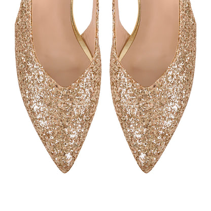 Glitter Pointed Toe Kitten Heel Slingback Pumps | Onlymaker Value