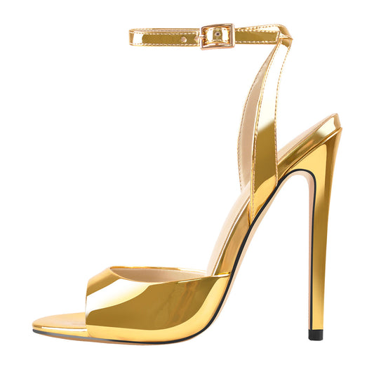 Gold Round Toe Strap High Heel Stilettos Sandals | Onlymaker Value
