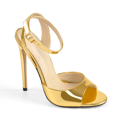 Gold Round Toe Strap High Heel Stilettos Sandals | Onlymaker Value