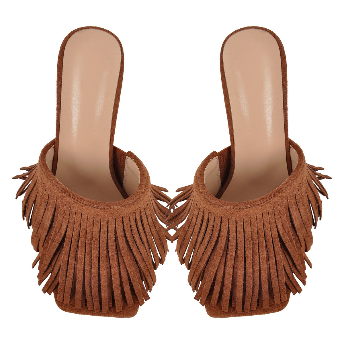 Square Toe Fringe Stiletto Mules | Onlymaker New