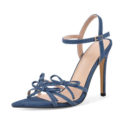 Denim Pointed Toe Bow Buckle Strap Sandals | Onlymaker Best Seller