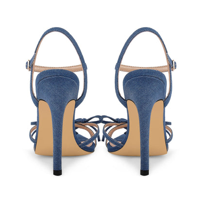 Denim Pointed Toe Bow Buckle Strap Sandals | Onlymaker Best Seller