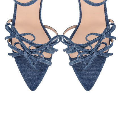 Denim Pointed Toe Bow Buckle Strap Sandals | Onlymaker Best Seller
