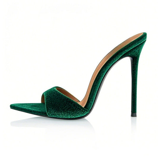 Pointed Toe Velvet High Heels Mules | Onlymaker Popular