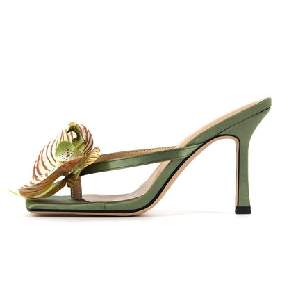 Square Toe Flower Thong Mules | Onlymaker Best Price