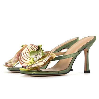Square Toe Flower Thong Mules | Onlymaker Best Price