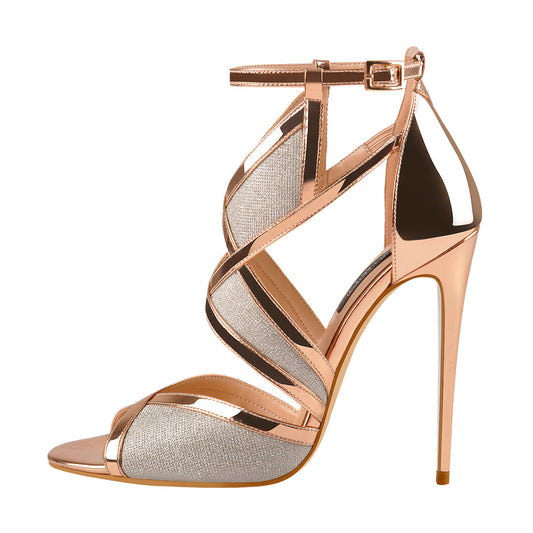 Champagne Gold Metallic Luster Glitter Cut Out Sandals | Onlymaker Exclusive