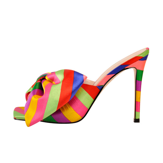 Colour Bow Leather Square Toe High Stiletto Heels Sandals | Onlymaker Essential