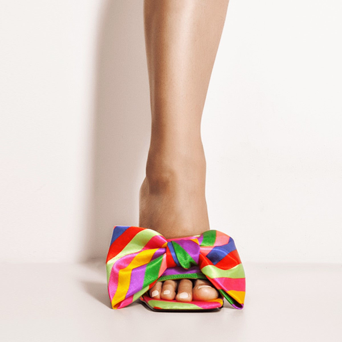 Colour Bow Leather Square Toe High Stiletto Heels Sandals | Onlymaker Essential