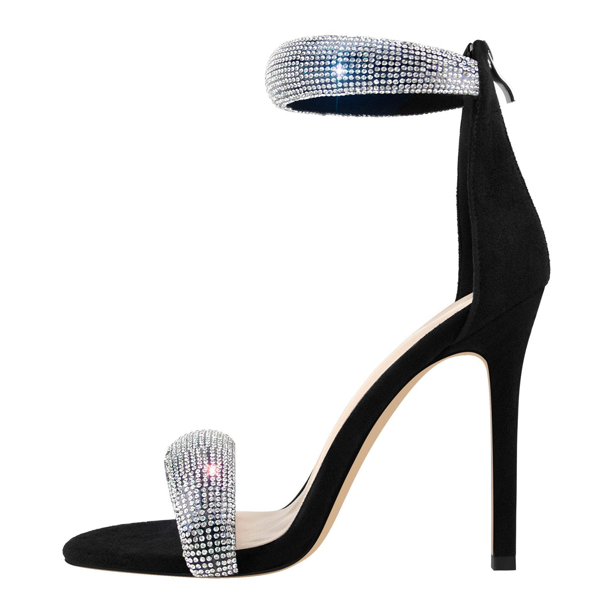 Double Rhinestone Band Zipper Stiletto Sandals | Onlymaker Trending