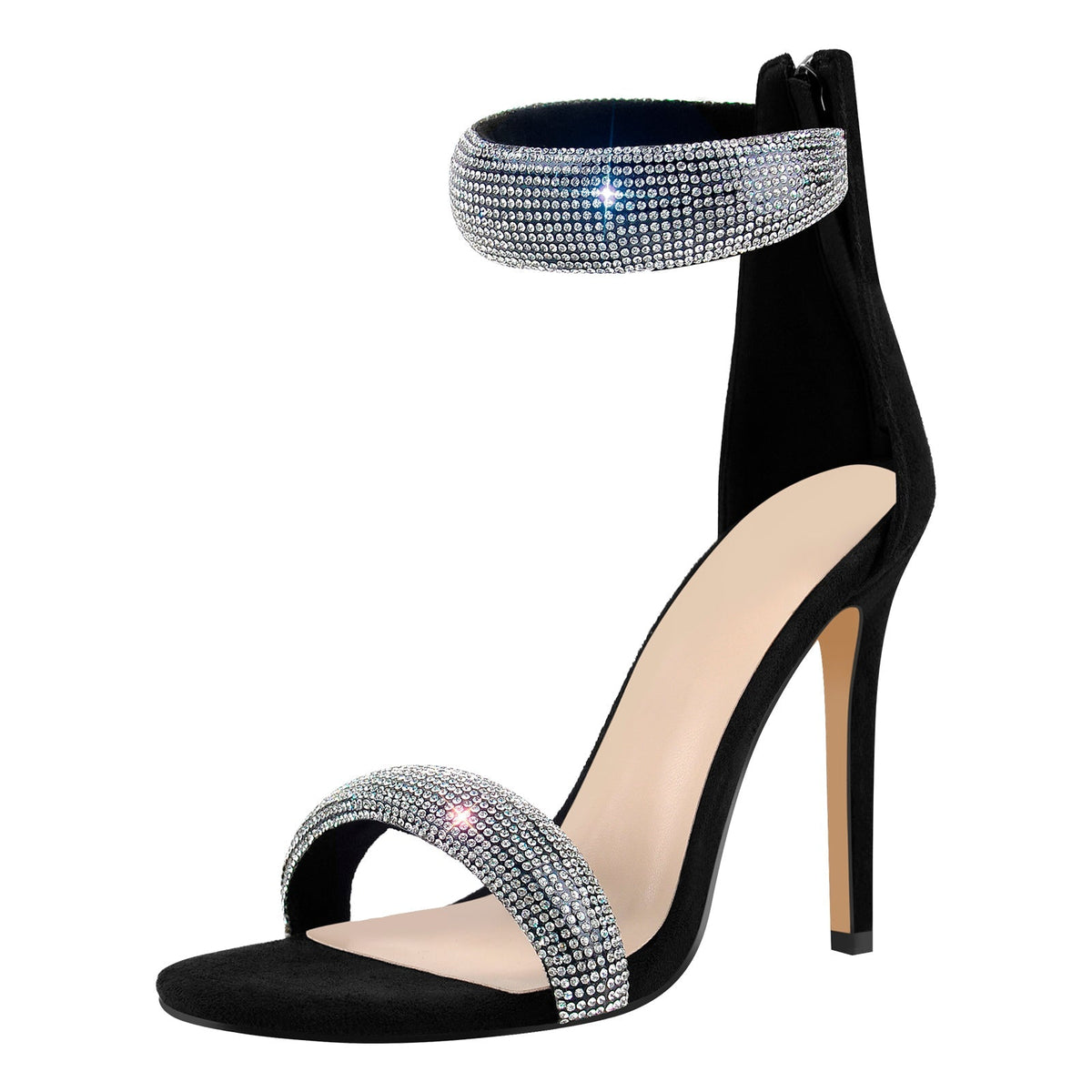 Double Rhinestone Band Zipper Stiletto Sandals | Onlymaker Trending