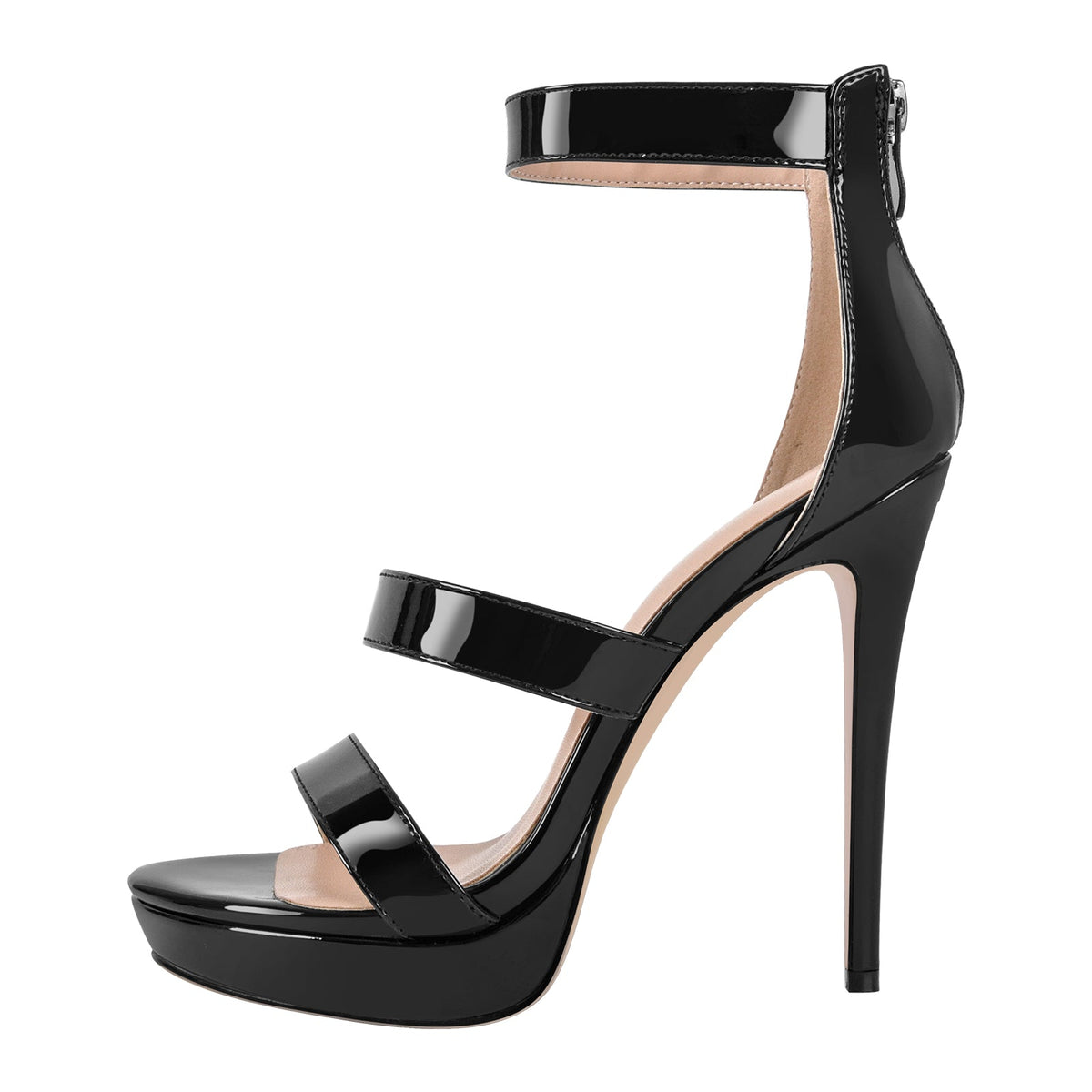 Black Ankle Zip Platform Stiletto Band Sandals | Onlymaker Customer Favorite