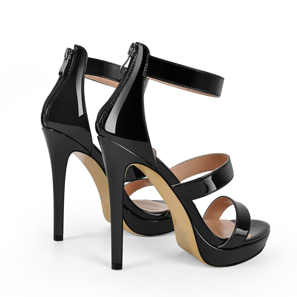 Black Ankle Zip Platform Stiletto Band Sandals | Onlymaker Customer Favorite