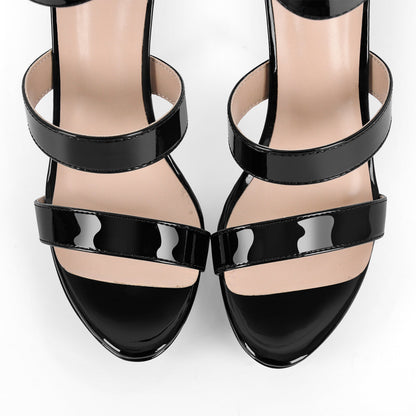 Black Ankle Zip Platform Stiletto Band Sandals | Onlymaker Customer Favorite