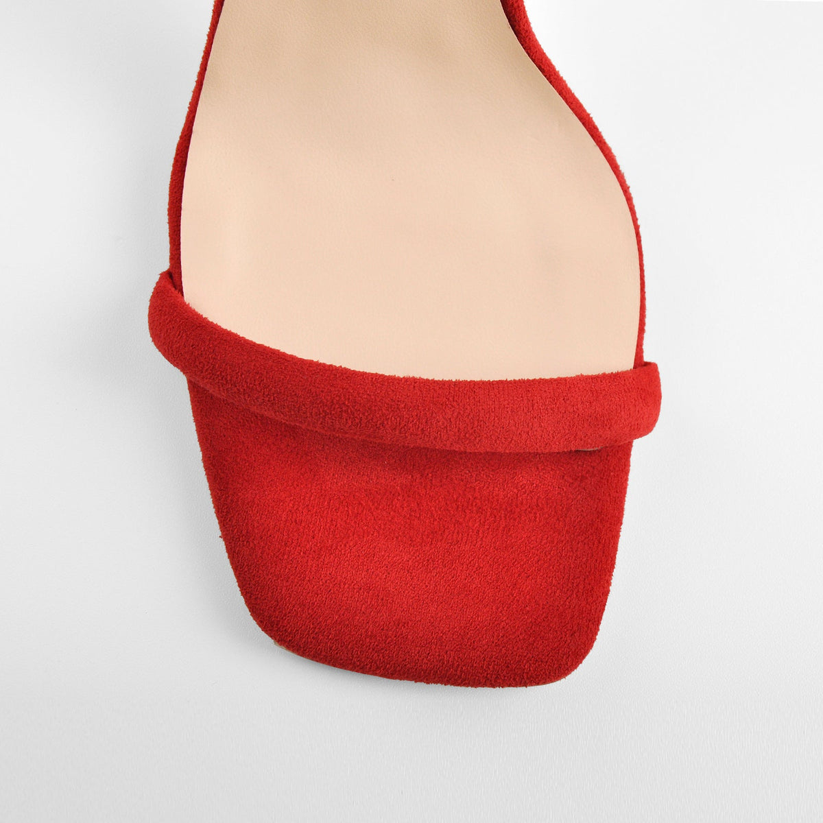 Red Suede Ankle Strap Square Toe Stilettos Metal Heel Sandals | Onlymaker Best Price