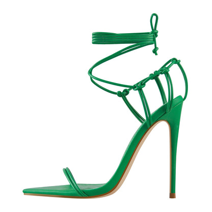 Pointed Toe Lace Up Strap High Heel Sandals | Onlymaker Trending