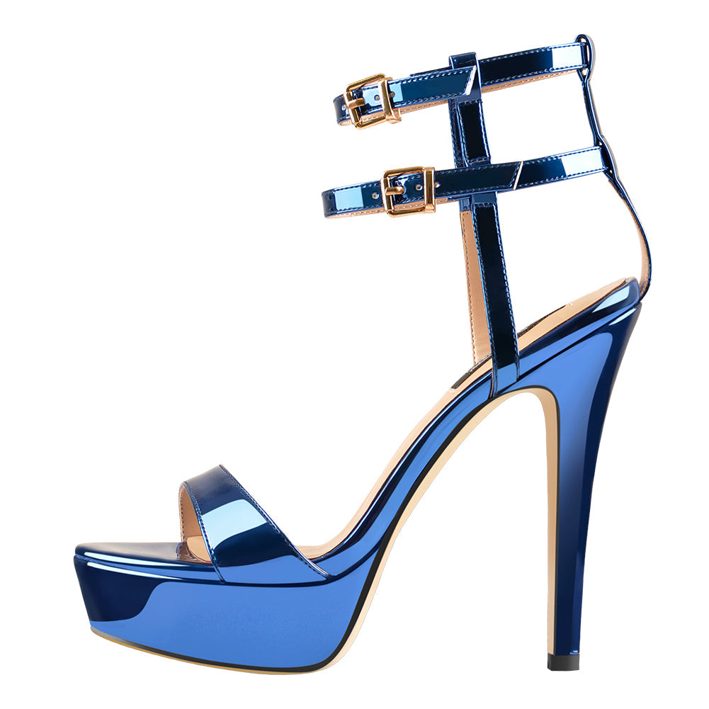 Ankle Double Buckle Strap Platform Stiletto High Heels Sandals | Onlymaker Signature