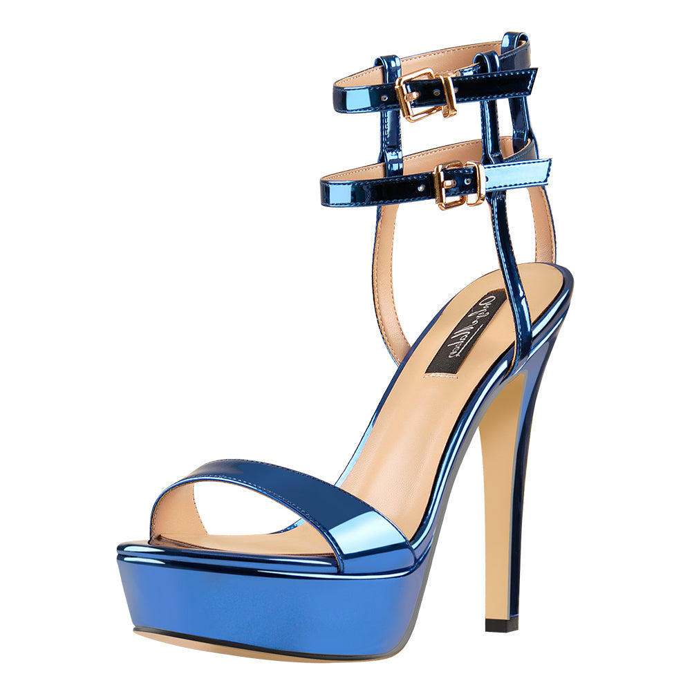 Ankle Double Buckle Strap Platform Stiletto High Heels Sandals | Onlymaker Signature
