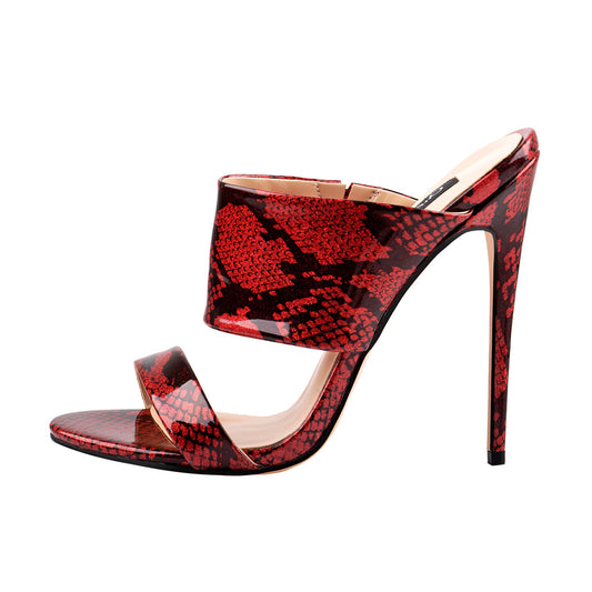 Two Band Snake Red Sandals High Heel Mules | Onlymaker Smart Buy