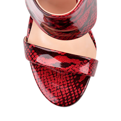 Two Band Snake Red Sandals High Heel Mules | Onlymaker Smart Buy