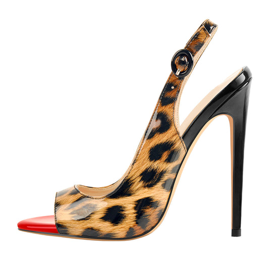 Black Red Gradient Open Toe High Heels Slingback Sandals | Onlymaker Great Value