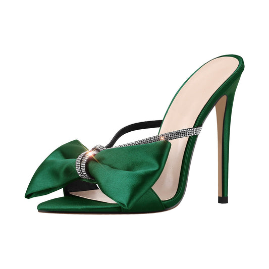 Pointed Toe Bow Rhinestones High Heel Sandals | Onlymaker Deals