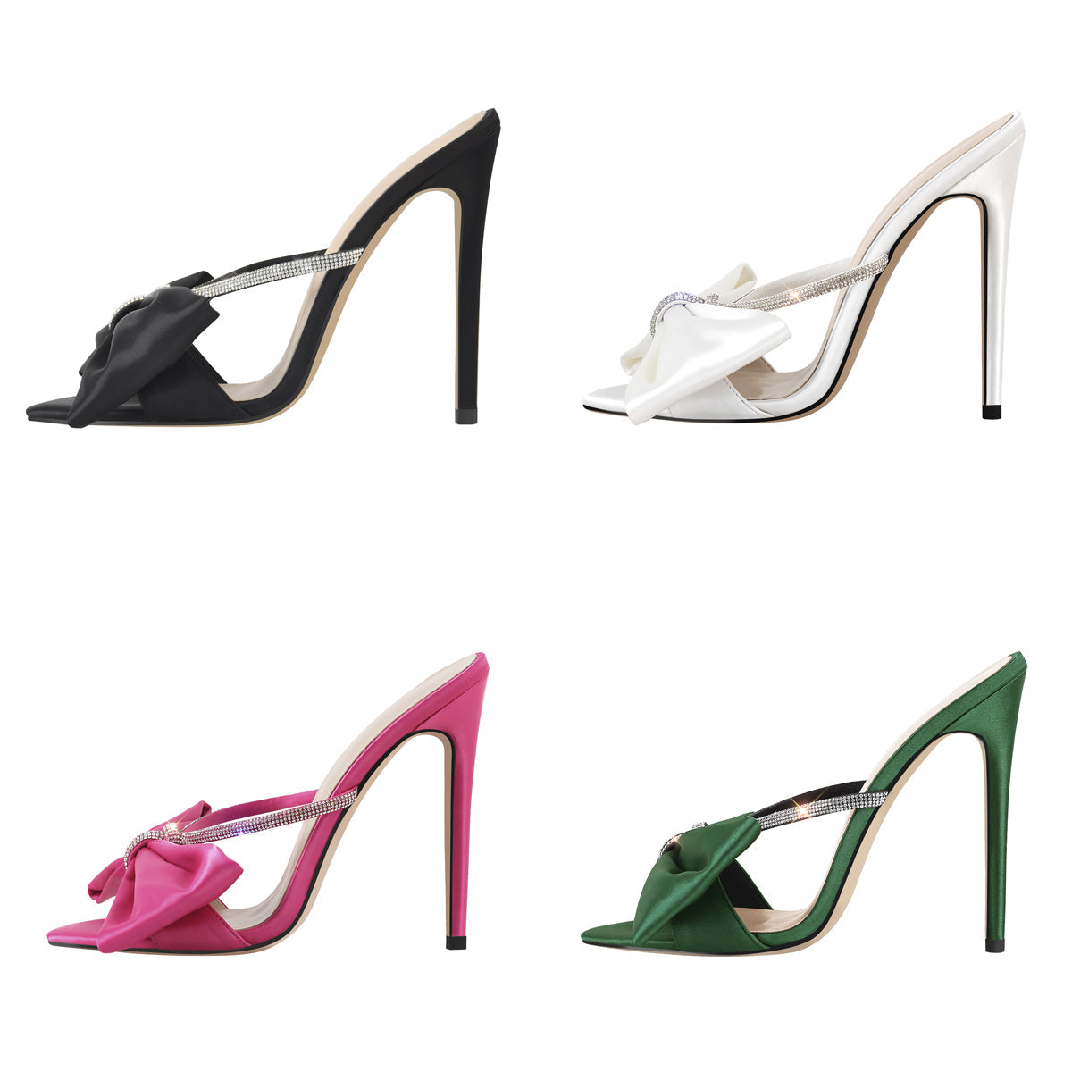Pointed Toe Bow Rhinestones High Heel Sandals | Onlymaker Deals