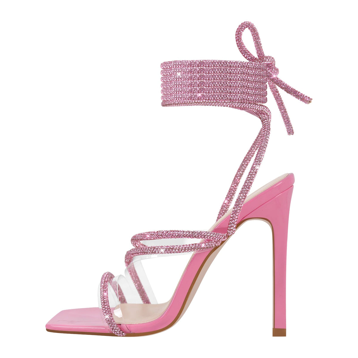 Rhinestone Straps Lace-up High Heel Sandals | Onlymaker Everyday