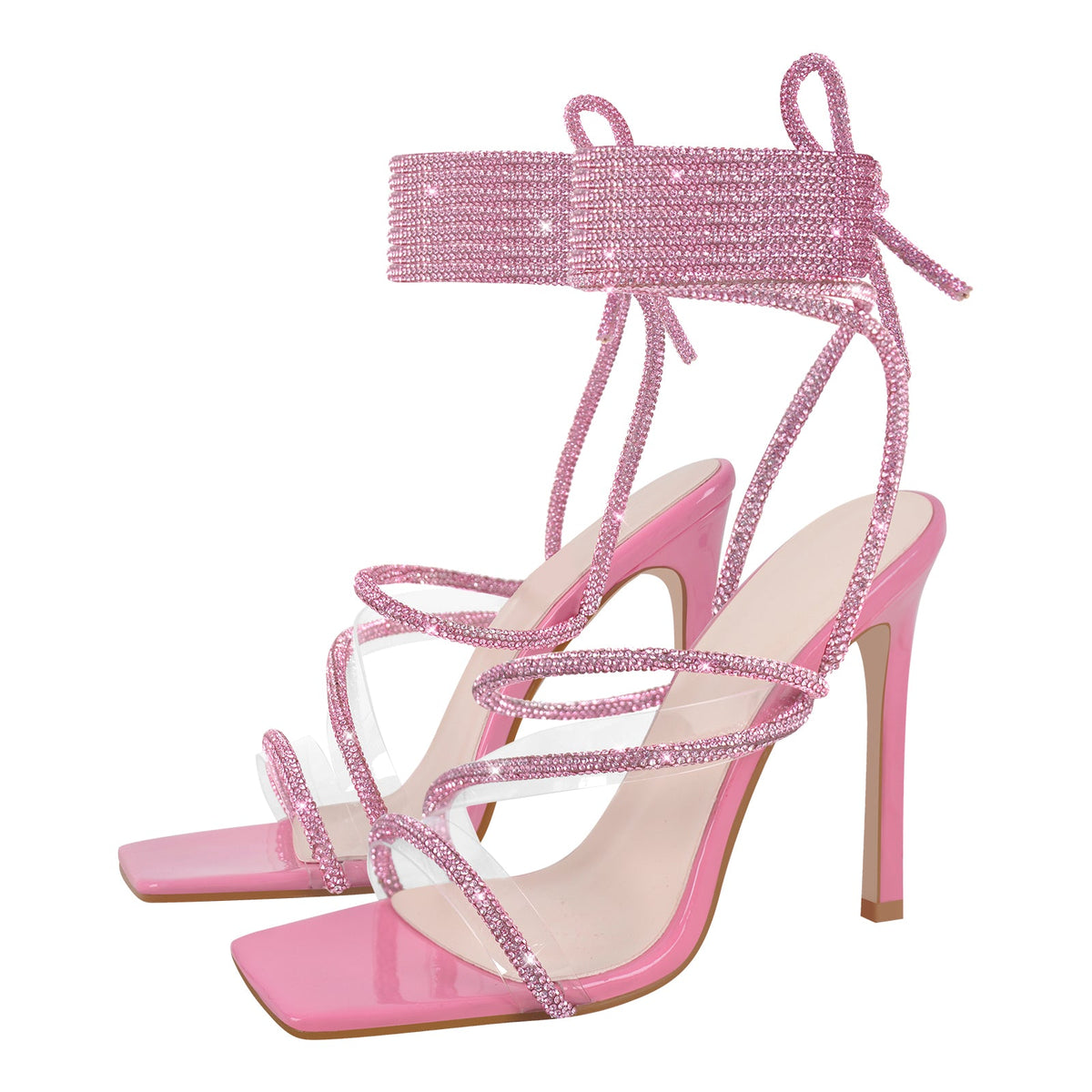 Rhinestone Straps Lace-up High Heel Sandals | Onlymaker Everyday