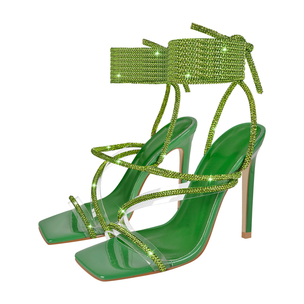 Rhinestone Straps Lace-up High Heel Sandals | Onlymaker Everyday