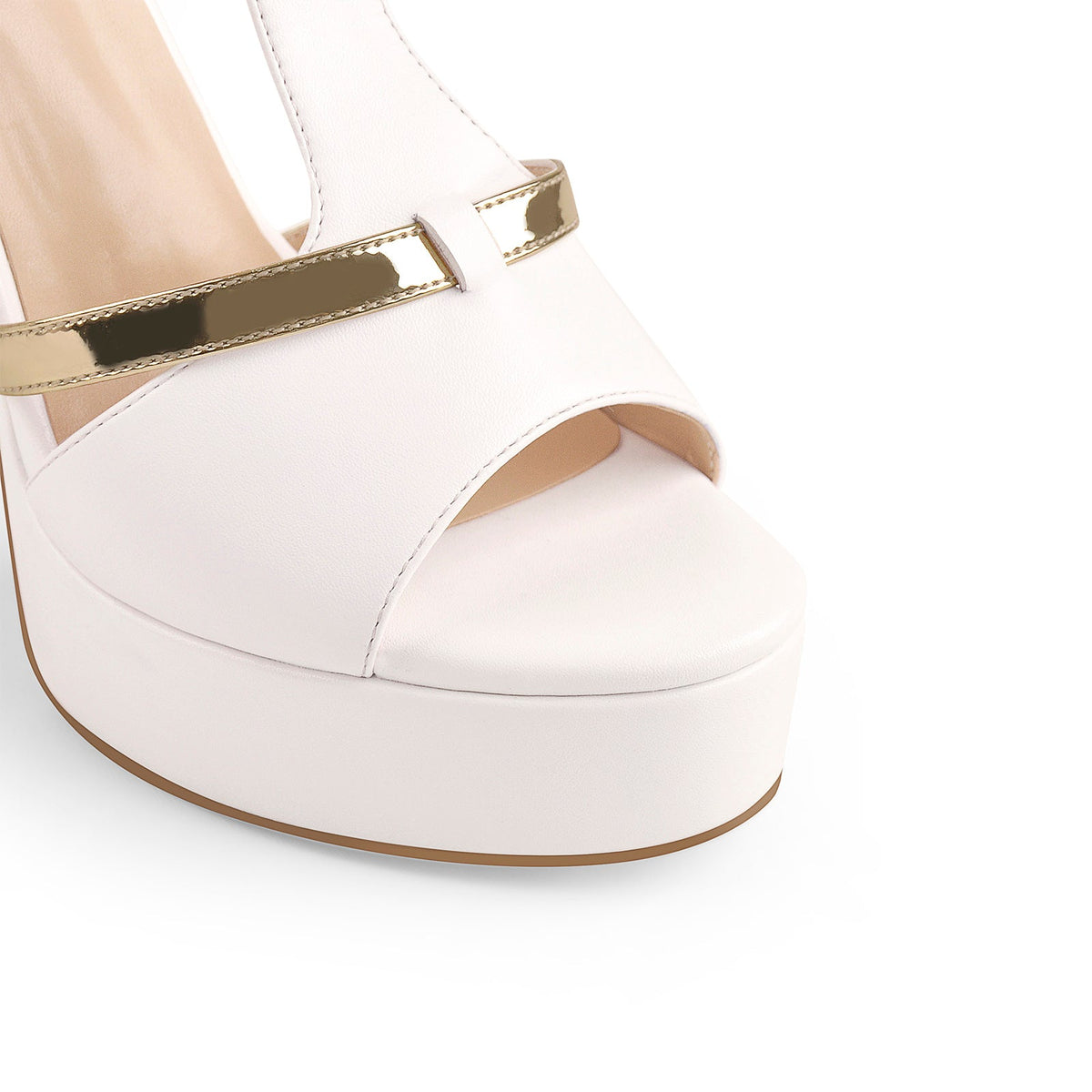 Gold T-Strap White Platform High Heel Sandals | Onlymaker Customer Favorite
