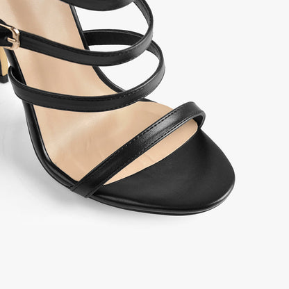 Black Gladiator Open Toe Zip High Heel Stiletto Sandals | Onlymaker Everyday