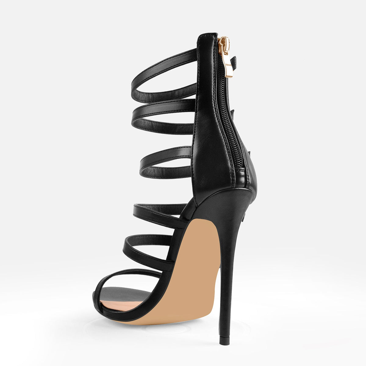Black Gladiator Open Toe Zip High Heel Stiletto Sandals | Onlymaker Everyday