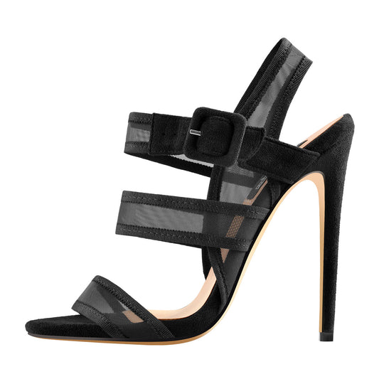 Mesh Straps Stiletto Buckle Strap Sandals | Onlymaker Classic
