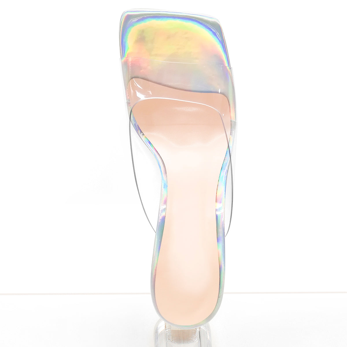 Holographic Transparent Chunky Heel Square Toe Sandals Mules | Onlymaker Value