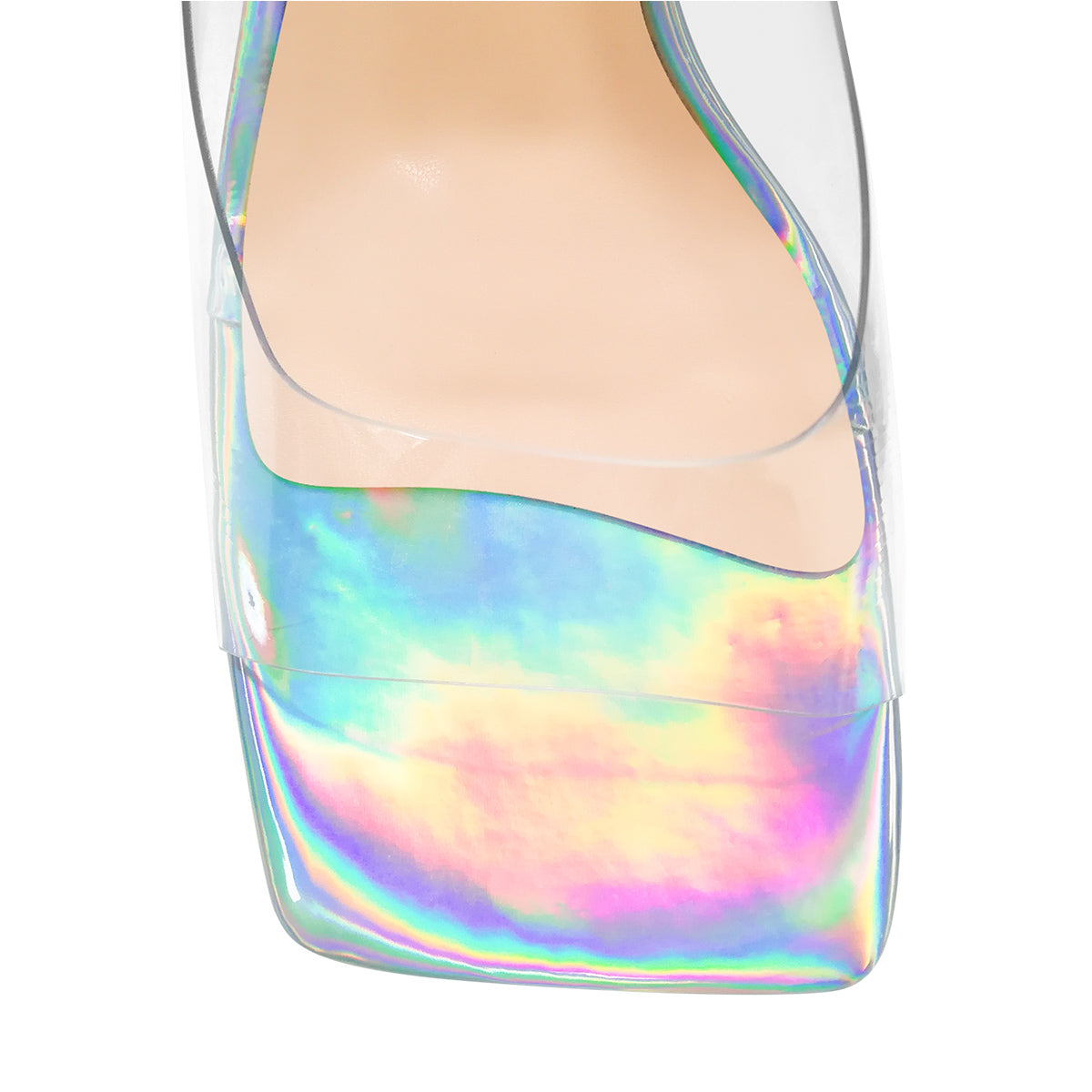 Holographic Transparent Chunky Heel Square Toe Sandals Mules | Onlymaker Value