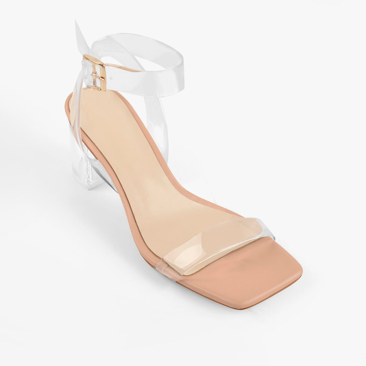 Baby Pink Clear Strap Transparent Chunky Heels Sandals | Onlymaker Deals