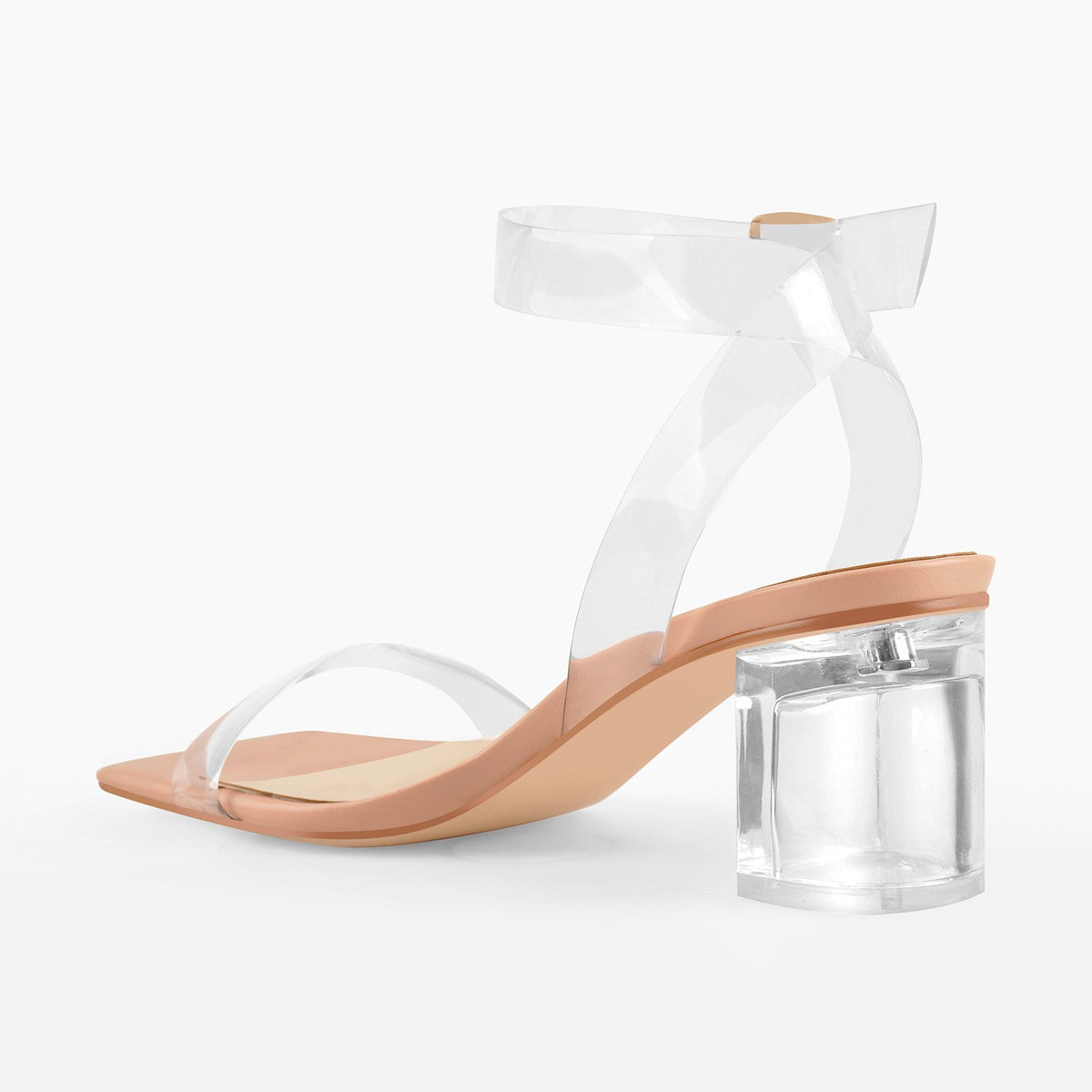 Baby Pink Clear Strap Transparent Chunky Heels Sandals | Onlymaker Deals
