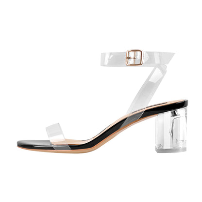 Ankle Clear Strap Transparent Perspex Chunky Heels Sandals | Onlymaker Exclusive